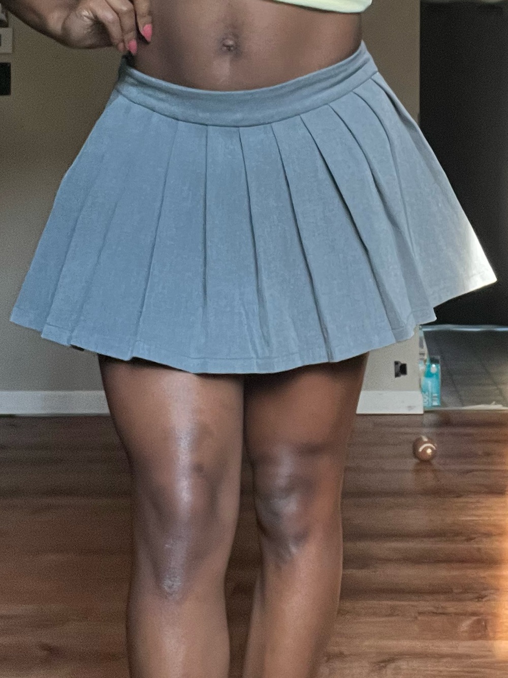 Pleated Mini Skirt in Gray with Skort-Preppy Style